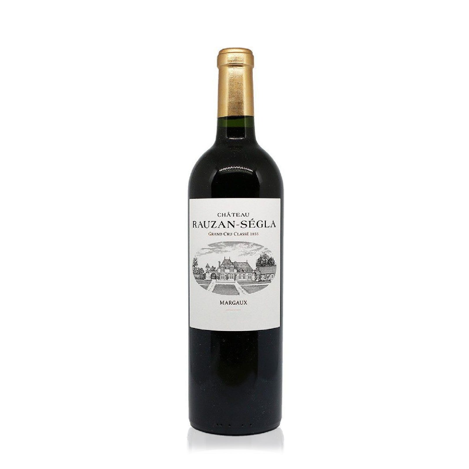 Bottle of Château Rauzan-Ségla wine on a white background