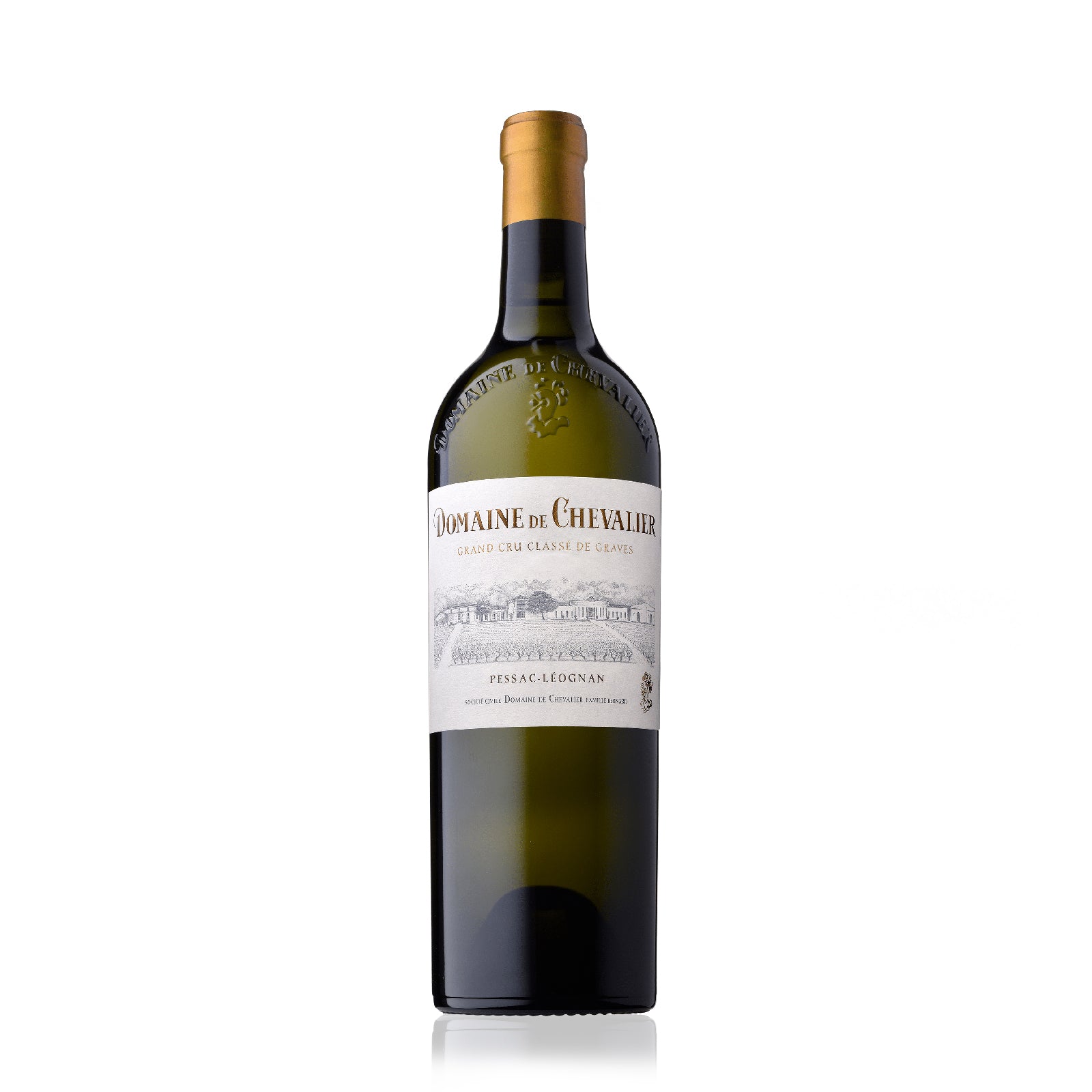 Domaine de Chevalier Pessac-Léognan Blanc Grand Cru white Bordeaux wine with elegant citrus, stone fruit, and floral notes, renowned for its freshness and complexity.