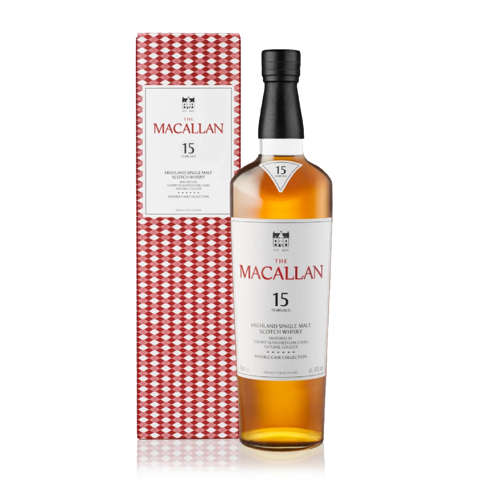 Macallan 15 Years Double Cask is a luxurious single malt Scotch with rich oak, caramel, dried fruit, and subtle spice flavors, delivering a smooth, elegant, and long-lasting finish.