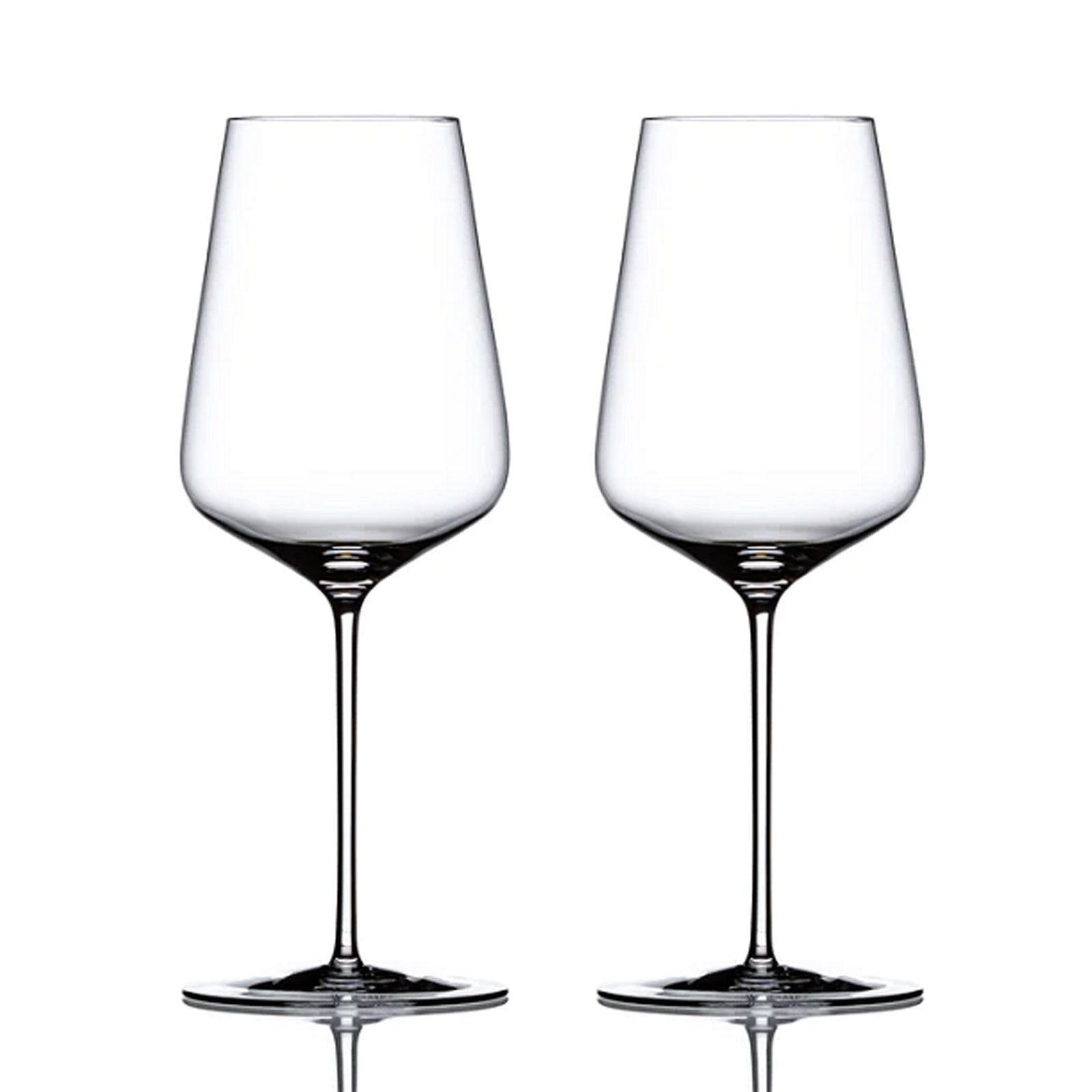 A set of two clear crystal wine glasses with a slender stem and a flared bowl, crafted from Kvetna 1794 glassware.