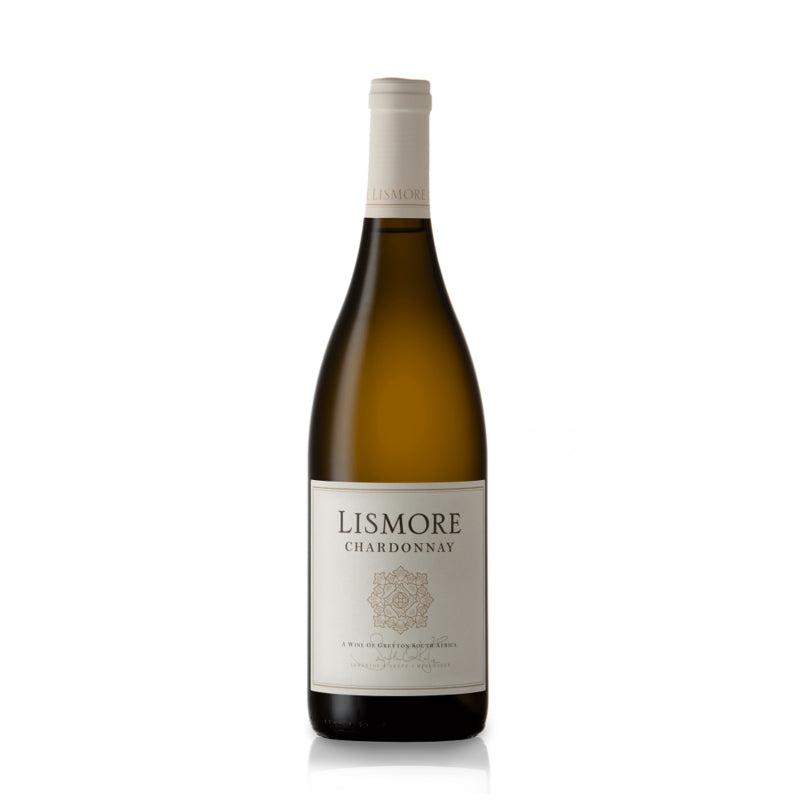 A bottle of Lismore Chardonnay 2020 white wine with a label showing the brand name and the varietal. The bottle is upright and has a white background.