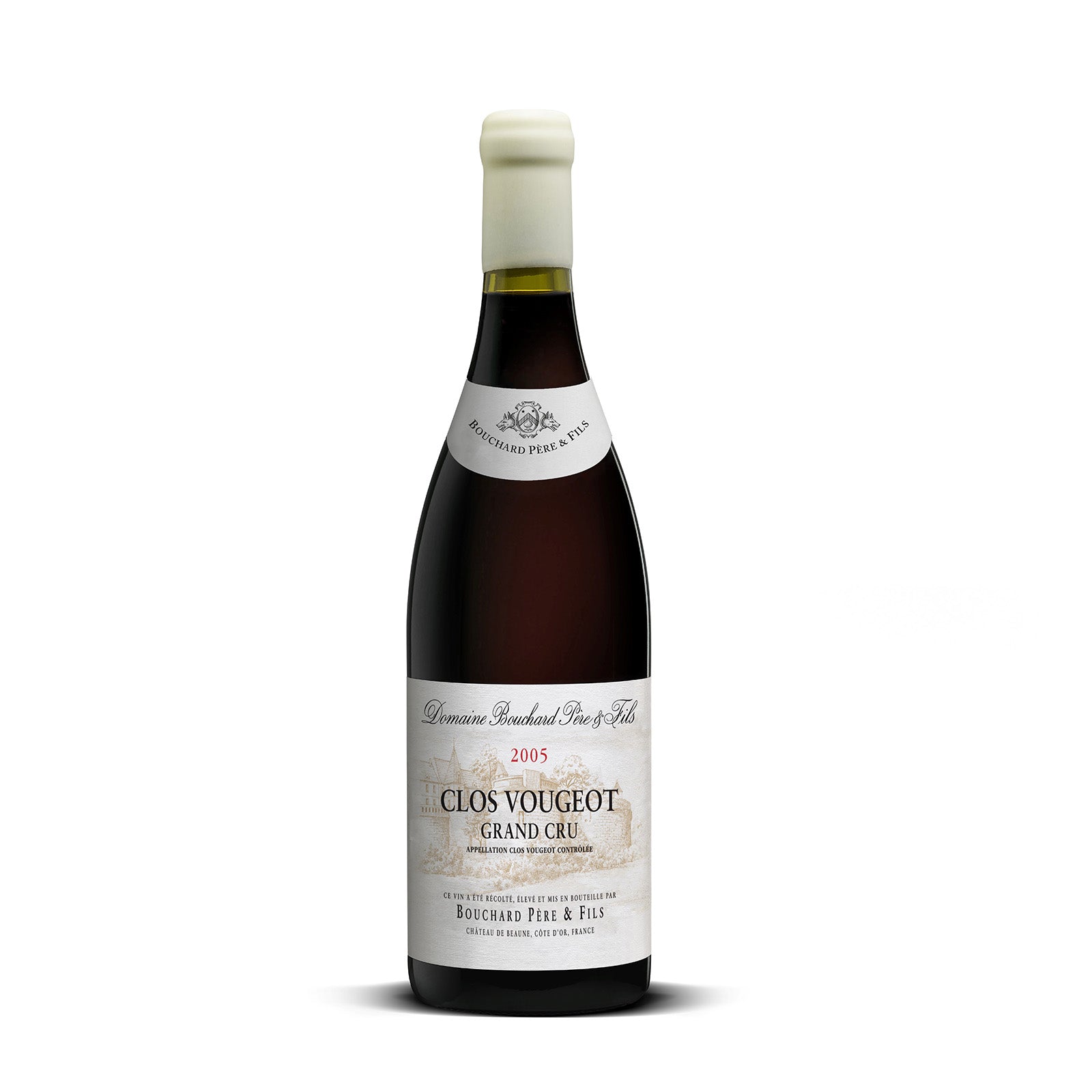 Bouchard Pere Fils Clos Vougeot 2005 red wine bottle front view.