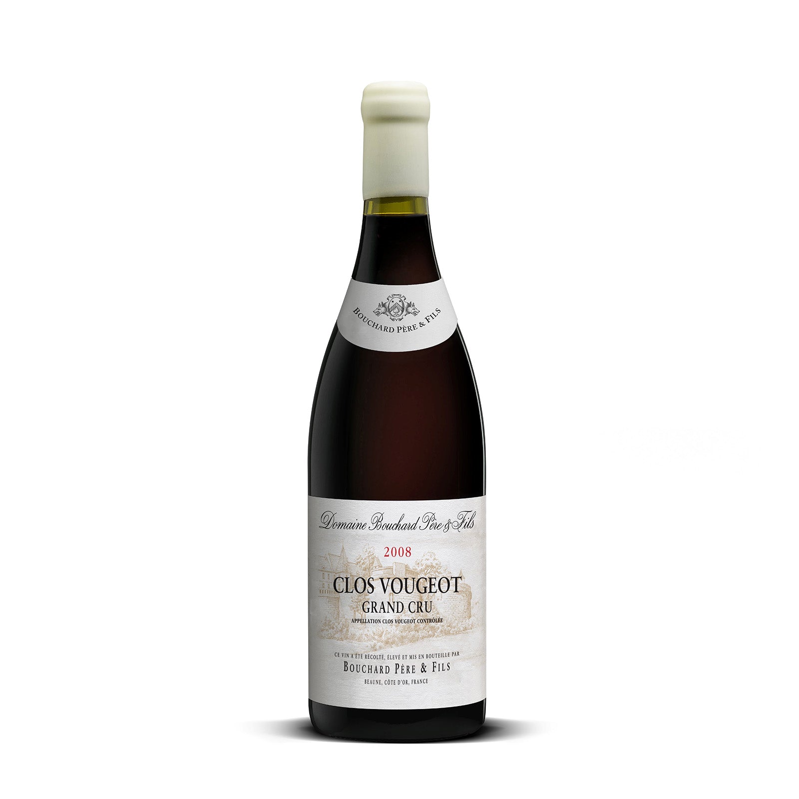 Bouchard Pere Fils Clos Vougeot 2008 red wine bottle front view.