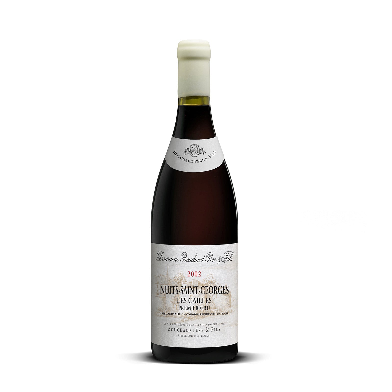 Bouchard Pere Fils Nuits St Georges Les Cailles Premier Cru 2002 red wine bottle front view.