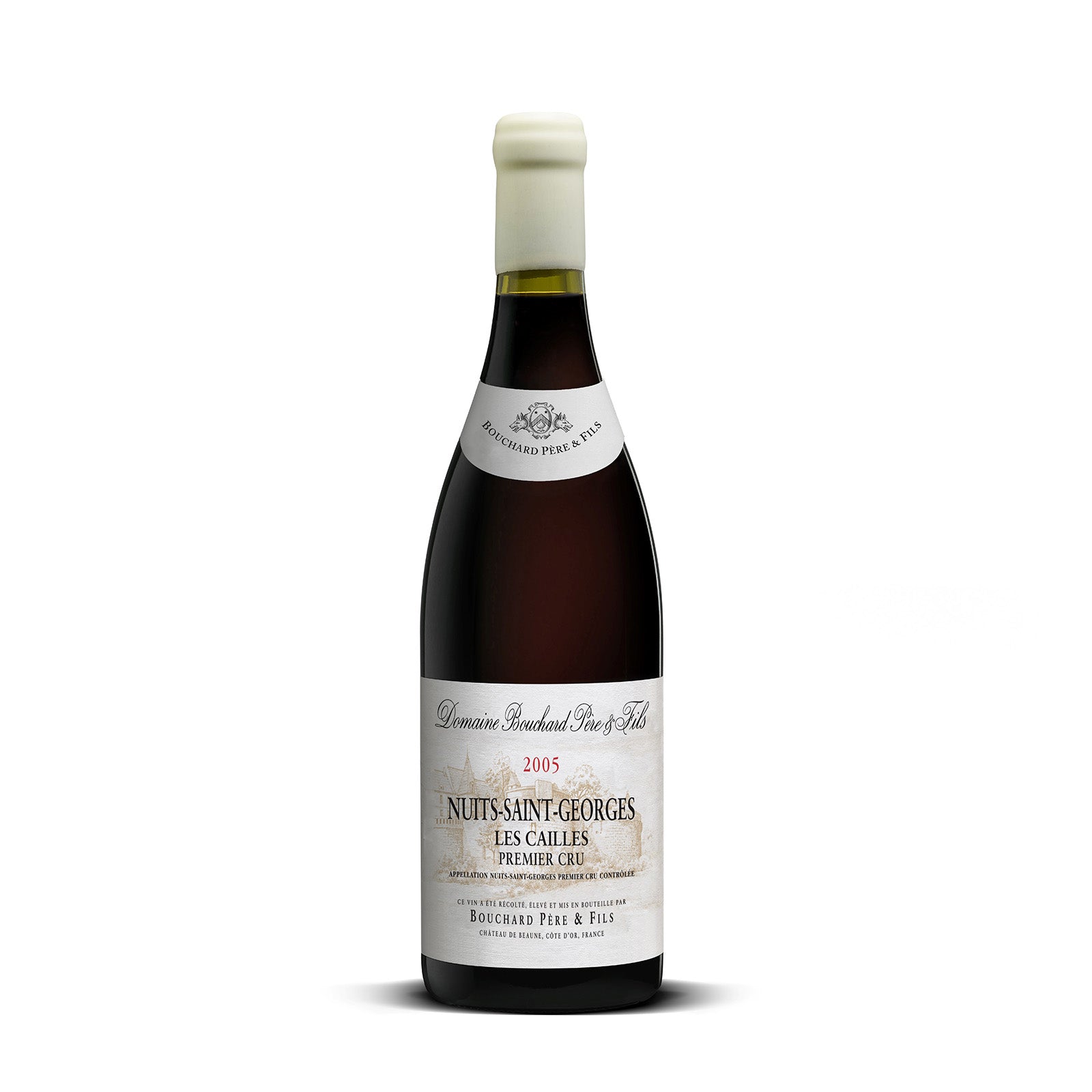Bouchard Pere Fils Nuits St Georges Les Cailles Premier Cru 2005 red wine bottle front view.
