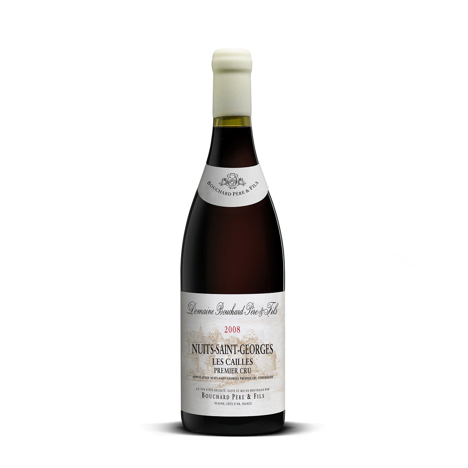 Bouchard Pere Fils Nuits St Georges Les Cailles Premier Cru 2008 red wine bottle front view.