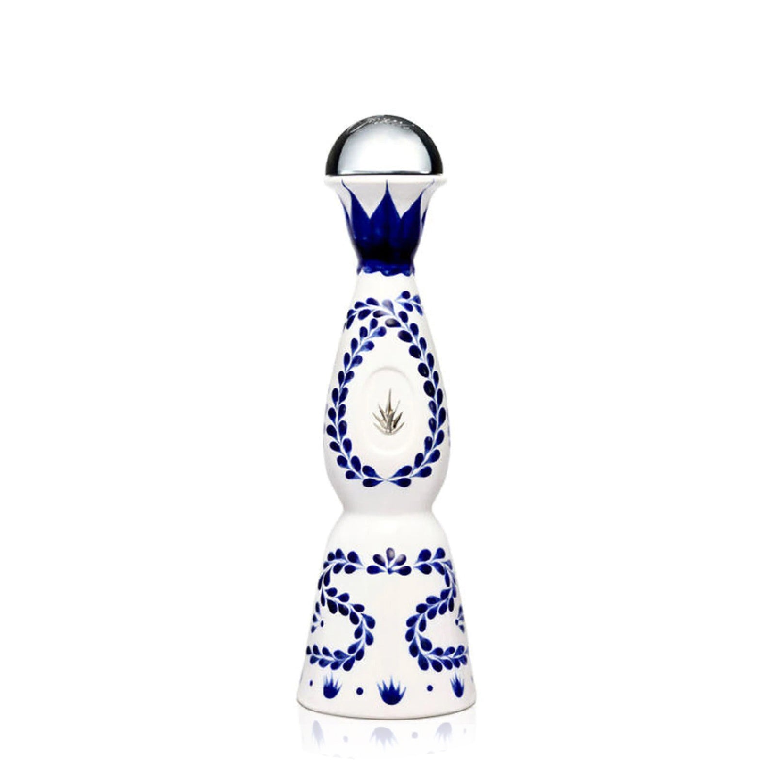 Decorative Close Azul half bottle with blue and white design on a white background