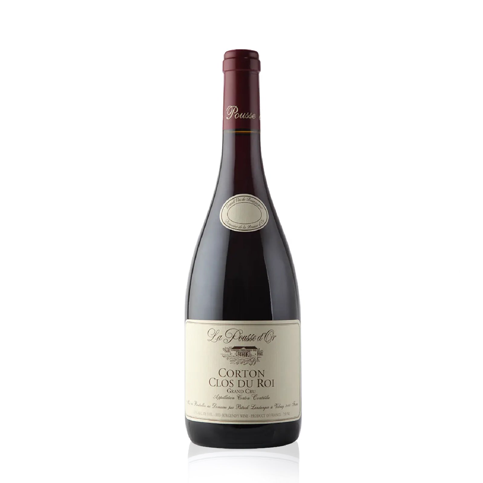 Wine bottle with La Pousse D'Or label on a white background