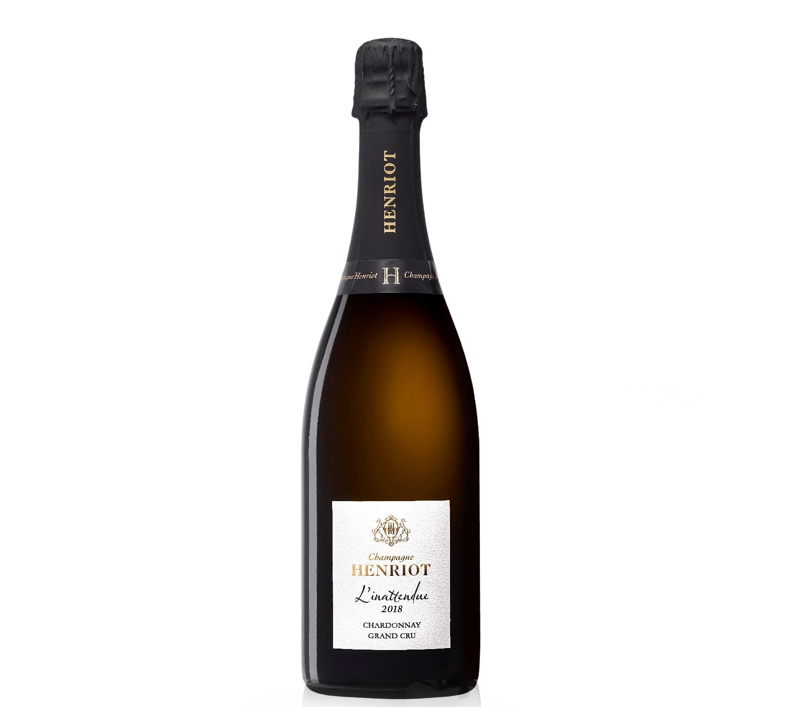 Bottle of Henriot Champagne Linatlitude 2018 with citrus, green apple, and brioche notes.