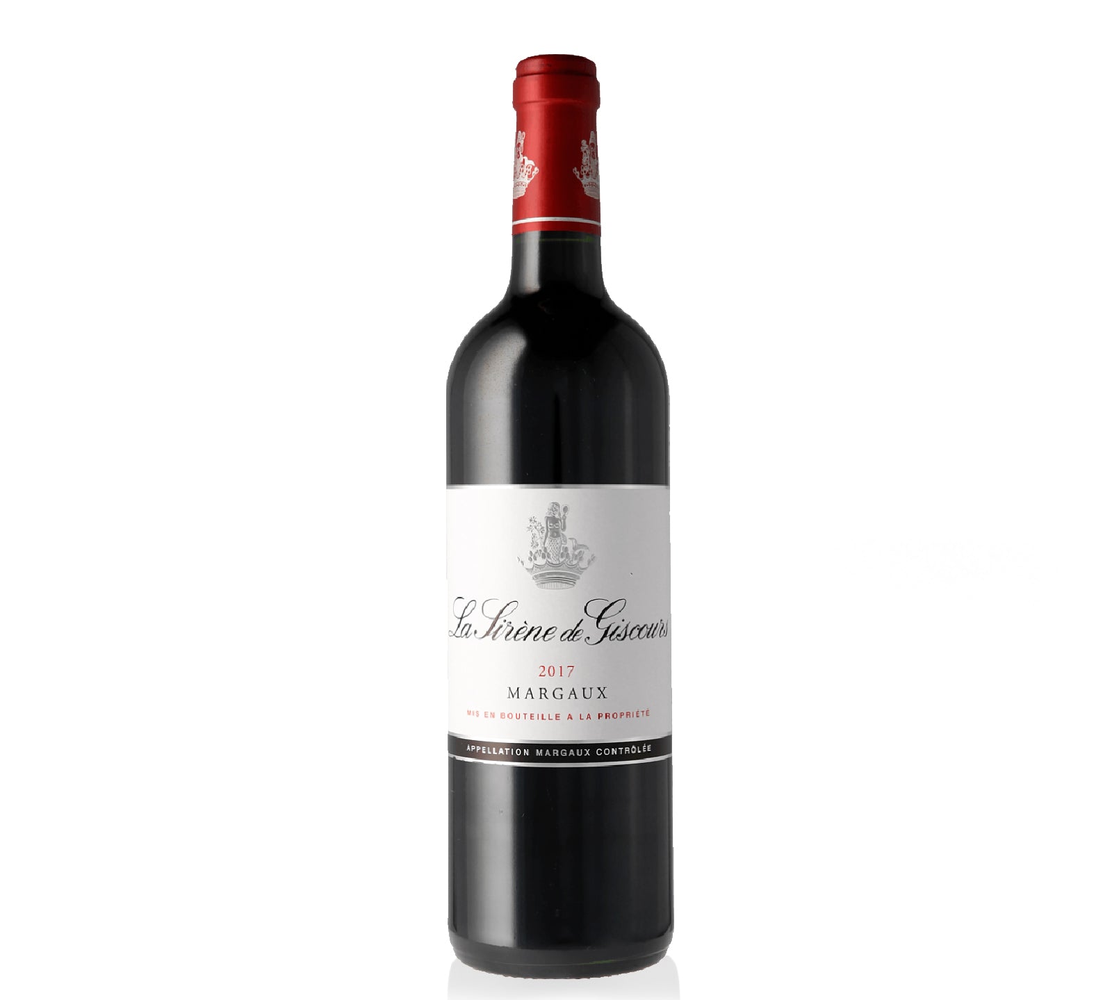 Red wine bottle of La Sirene de Giscours Margaux 2017.