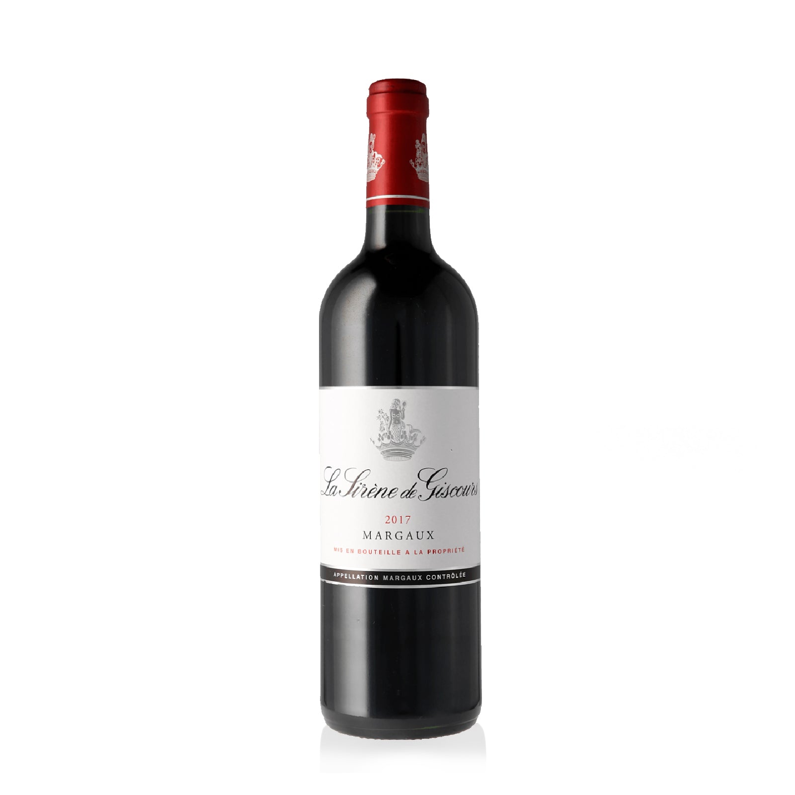 Red wine bottle of La Sirene de Giscours Margaux 2017.