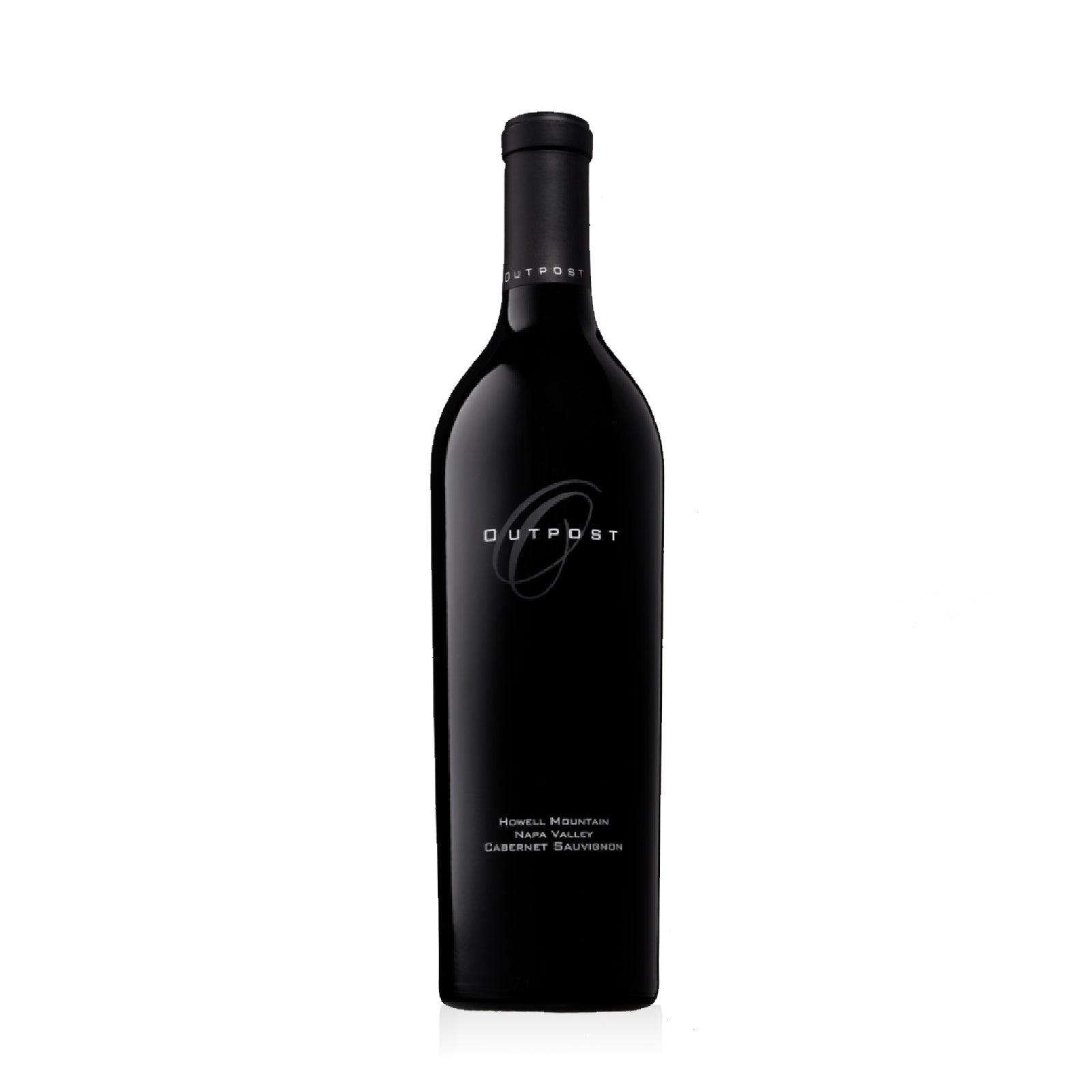 A bottle of Outpost Cabernet Sauvignon 2019 wine with a black label on a white background.