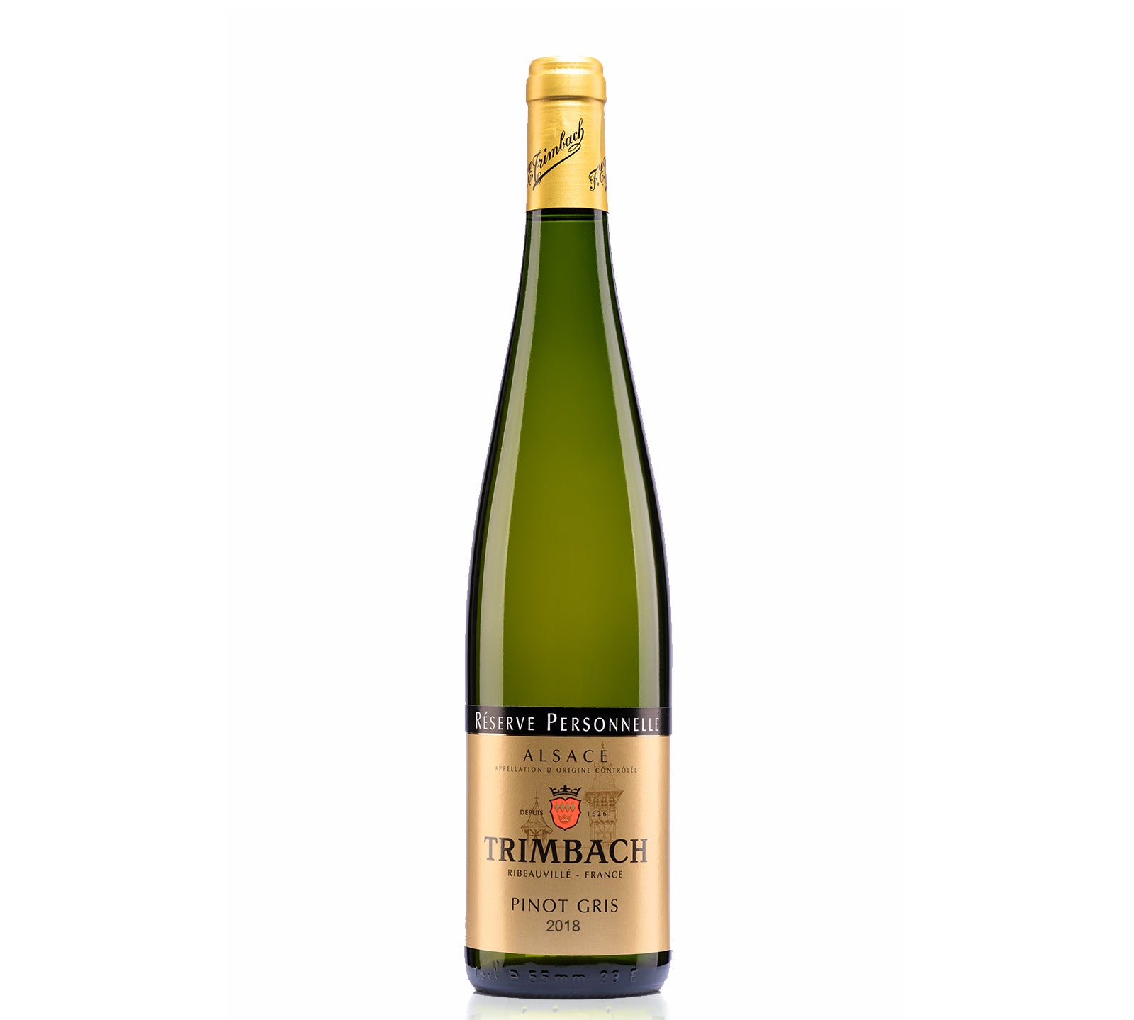 rimbach Pinot Gris Reserve Personnelle 2018 wine bottle on a white background
