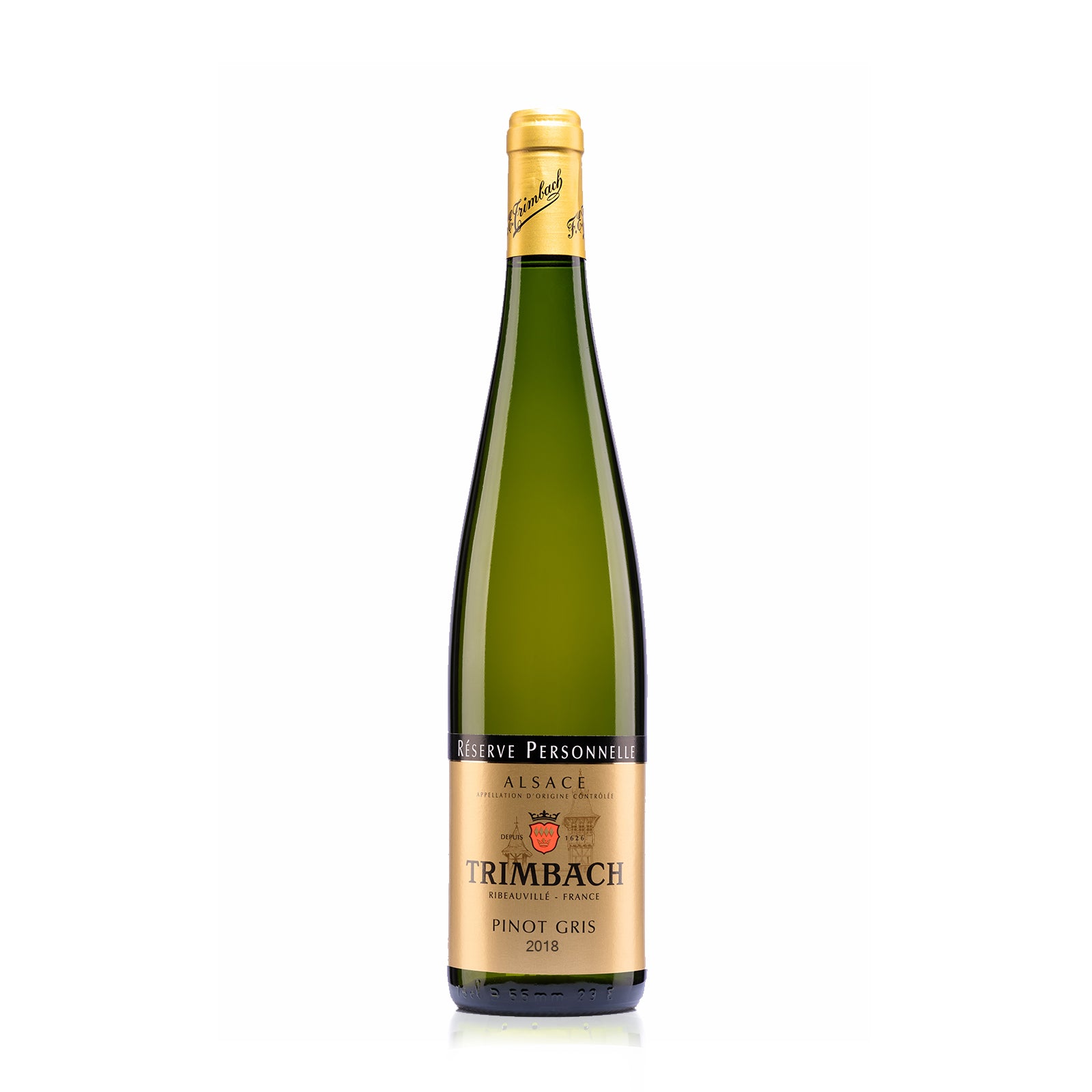 rimbach Pinot Gris Reserve Personnelle 2018 wine bottle on a white background
