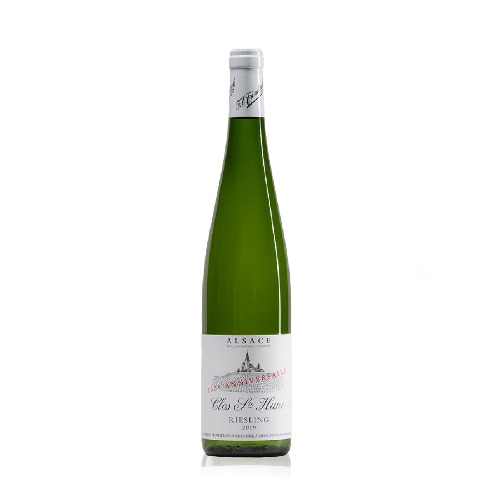 A bottle of Trimbach Riesling Clos Ste Hune 100e Anniversaire.