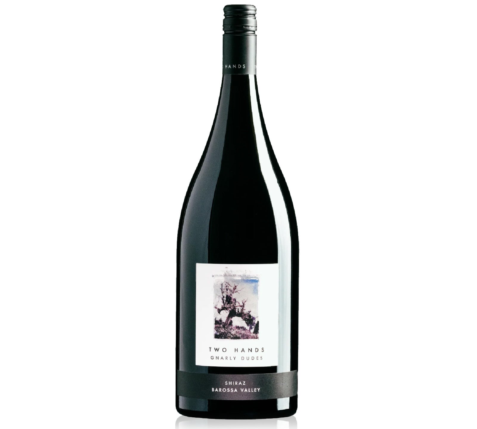 Wine bottle of Two Hand Gnarly Dudes Shiraz 1500ml.