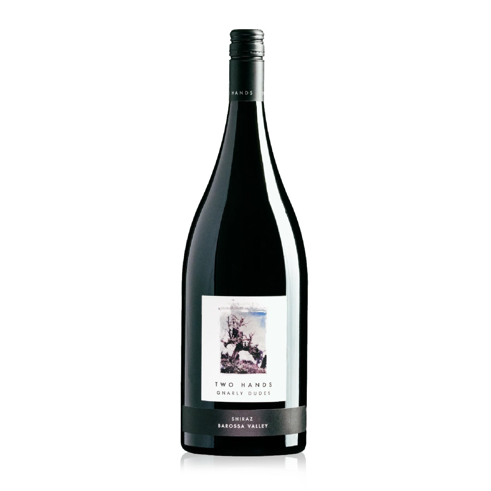 Wine bottle of Two Hand Gnarly Dudes Shiraz 1500ml.