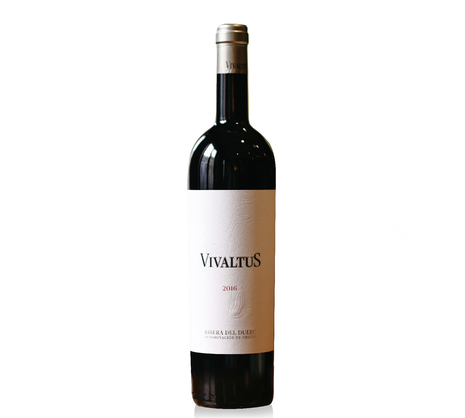 A bottle of Vivaltus Ribera del Duero 2016 wine with a label indicating it is a product of the year 2016.