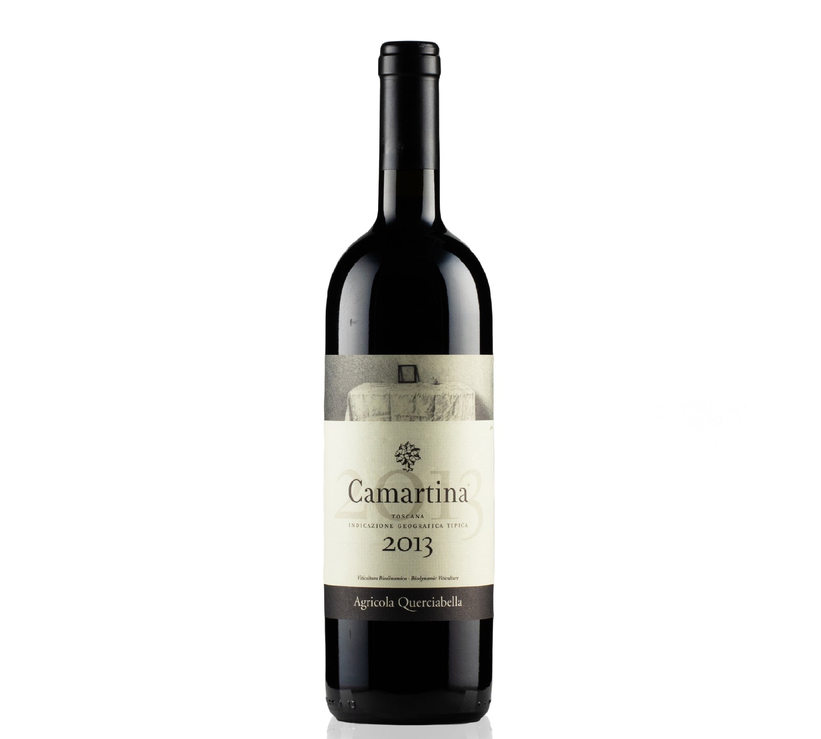 Bottle of Agricola Querciabella Camartina Toscana 2013 750ml with dark berry, plum, and spice notes.
