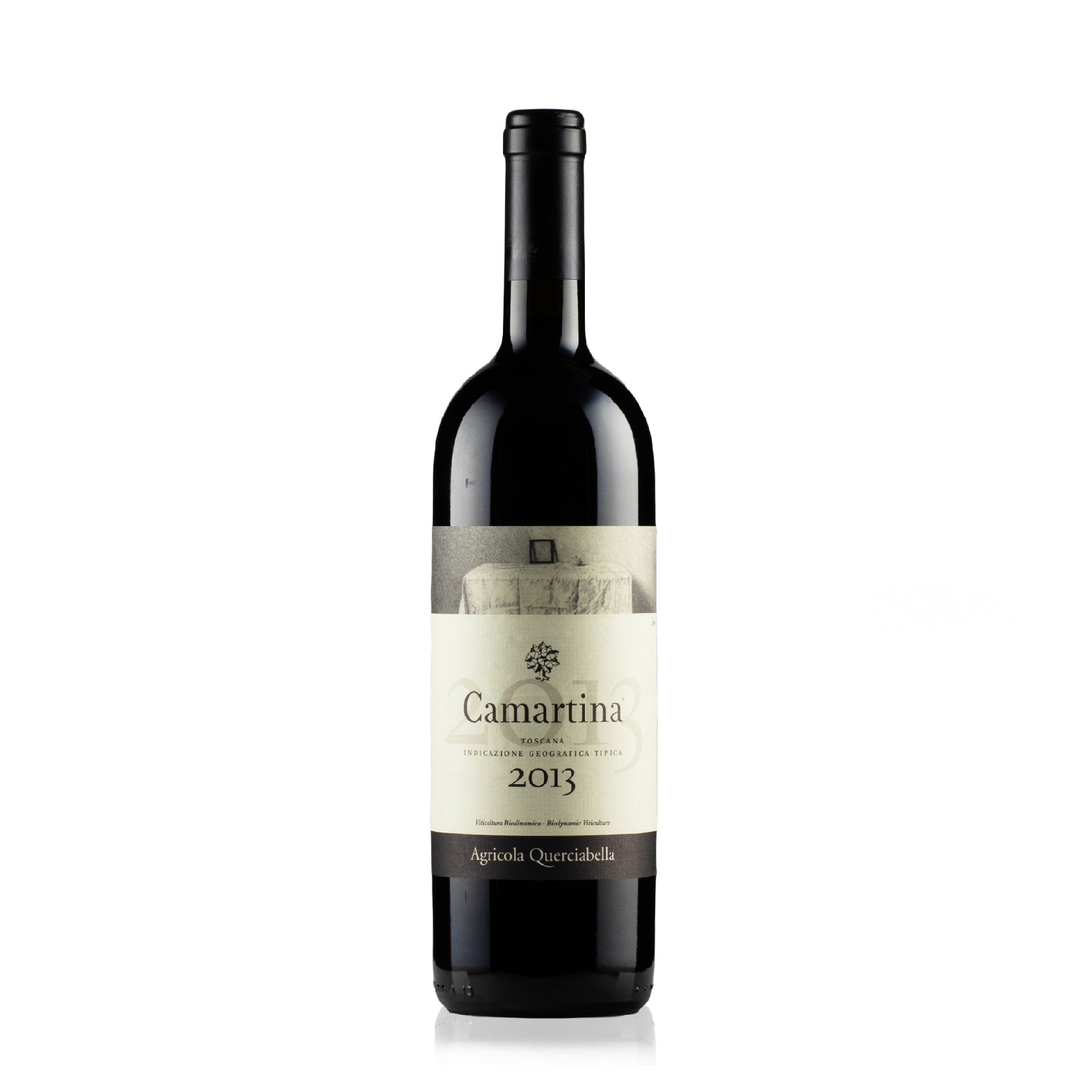 Bottle of Agricola Querciabella Camartina Toscana 2013 750ml with dark berry, plum, and spice notes.