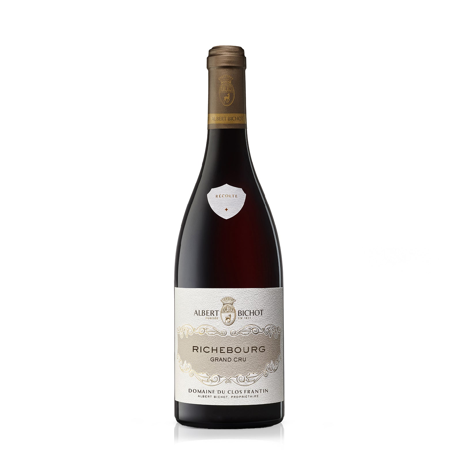 A bottle of red Albert Bichot Clos Frantin Richebourg Grand Cru wine
