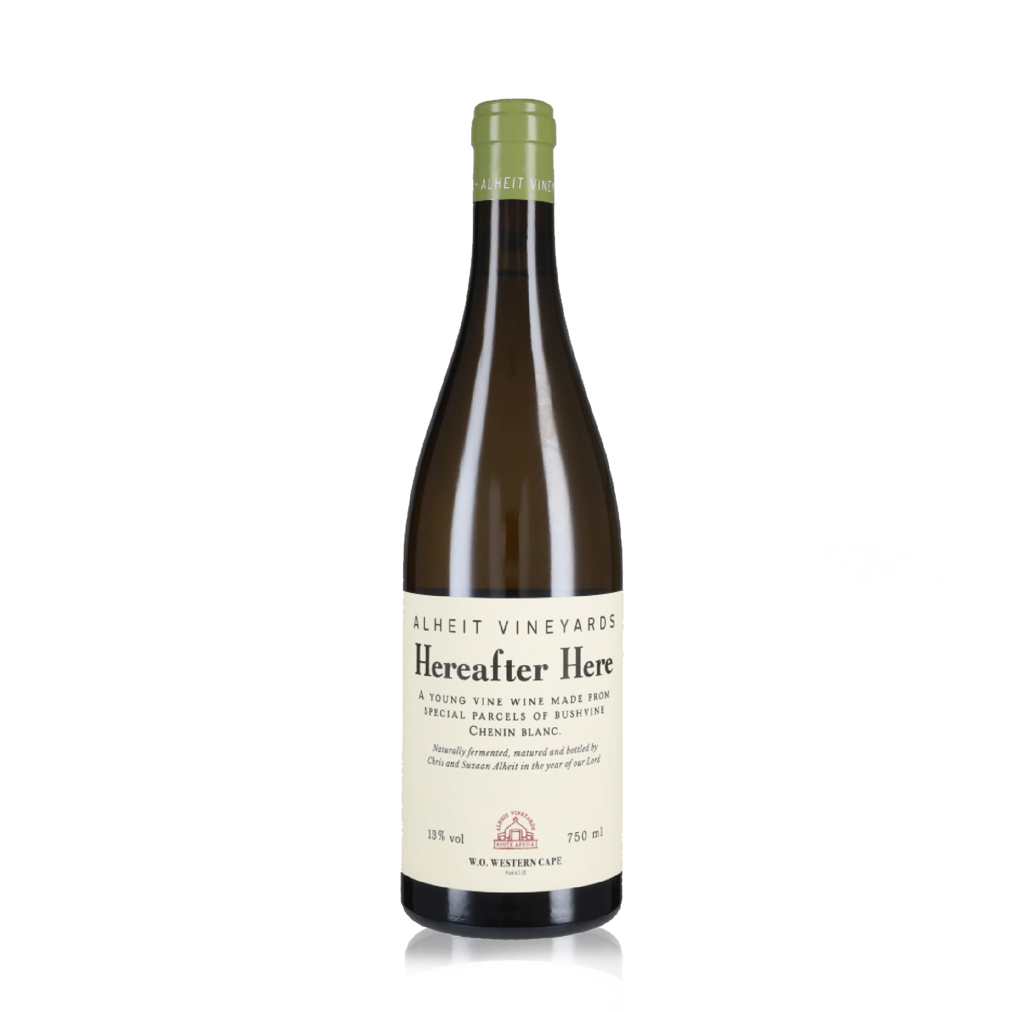 A bottle of Hereafter Here wine Alheit Vineyards.