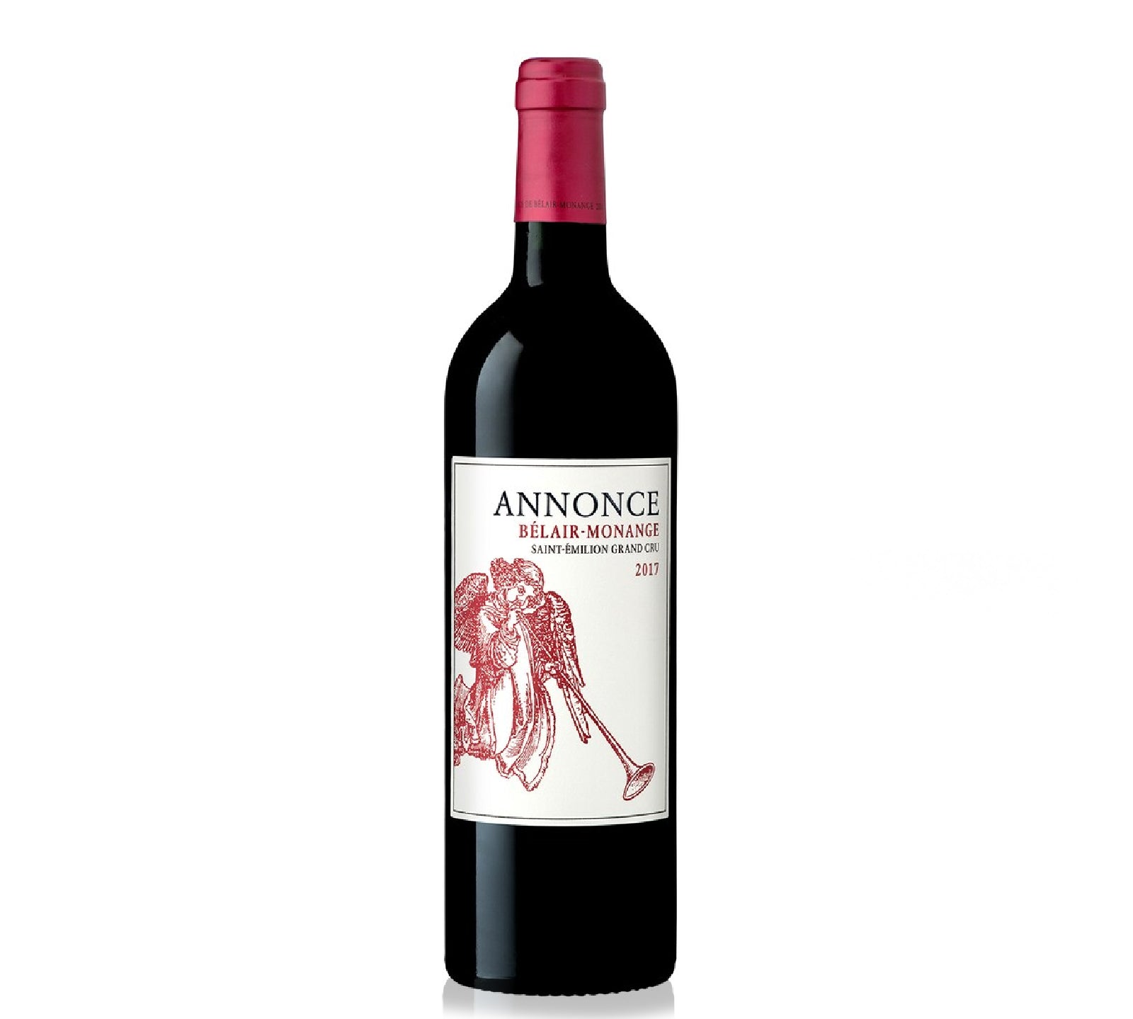 Bottle of Annonce Belair Monance Saint-Émilion 2017, a French red wine with rich Merlot and Cabernet Franc blend, offering notes of dark berries, spices, and elegant tannins.