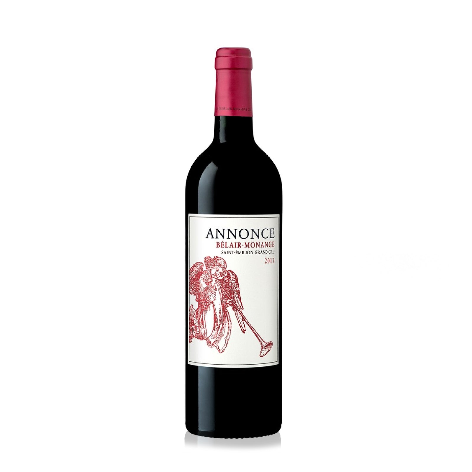 Bottle of Annonce Belair Monance Saint-Émilion 2017, a French red wine with rich Merlot and Cabernet Franc blend, offering notes of dark berries, spices, and elegant tannins.