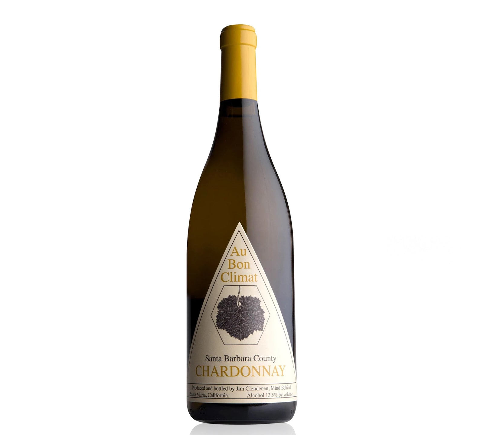 A bottle of Au Bon Climat Santa Barbara County Chardonnay, a 750ml crisp white wine
