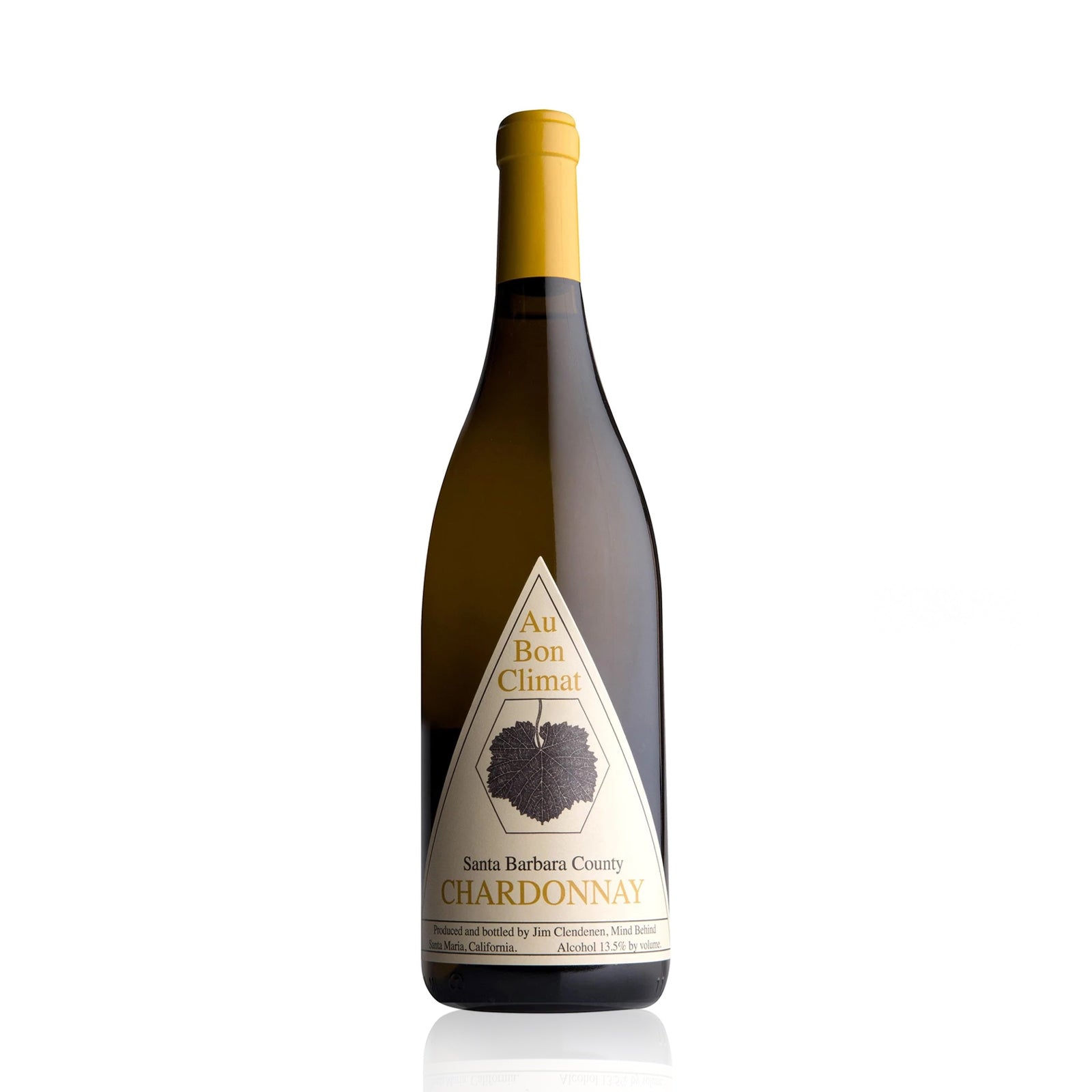 A bottle of Au Bon Climat Santa Barbara County Chardonnay, a 750ml crisp white wine