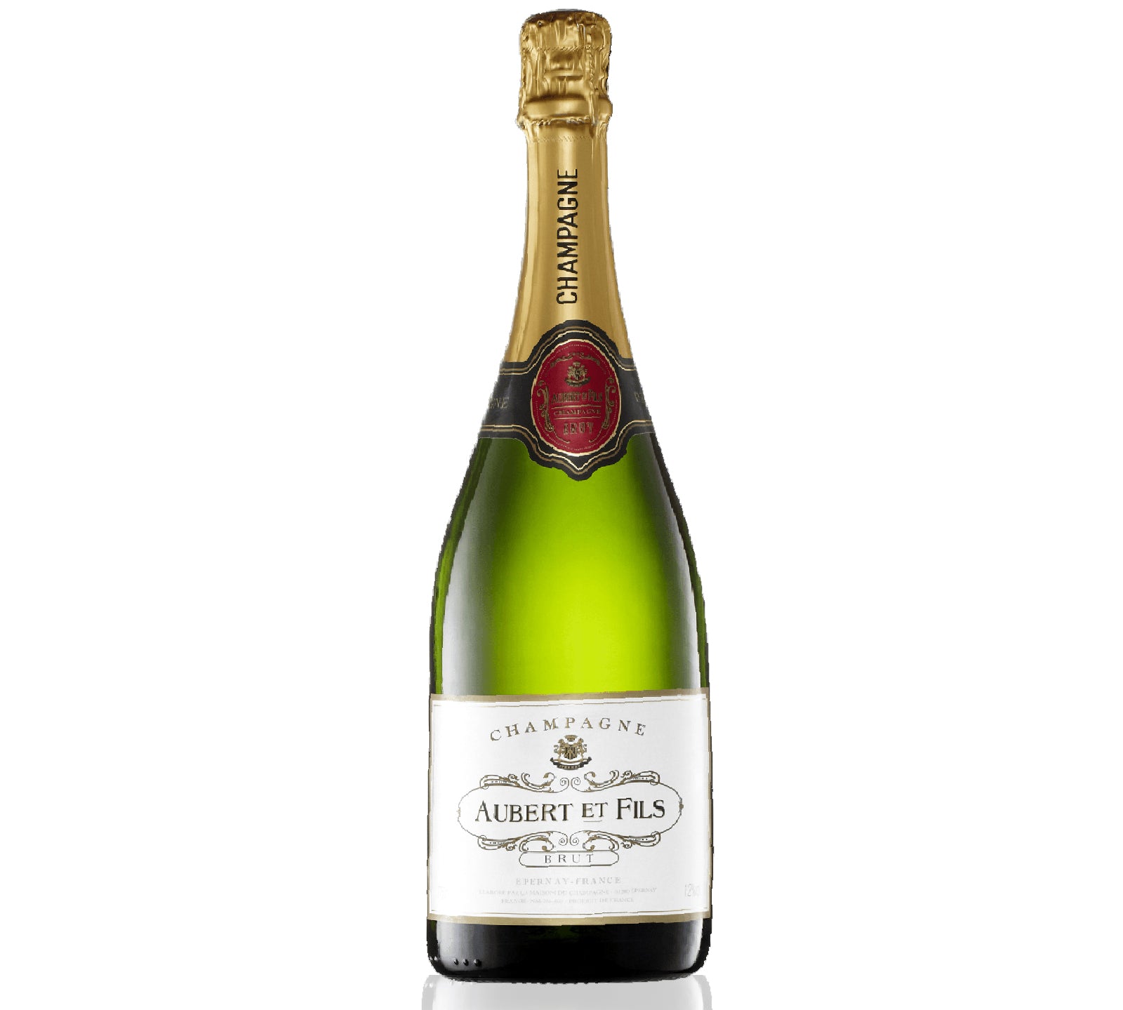 Bottle of Aubert & Fils Champagne Brut, 1500ml — classic French sparkling wine with a pale-golden hue and fine, persistent mousse, ideal for celebrations.