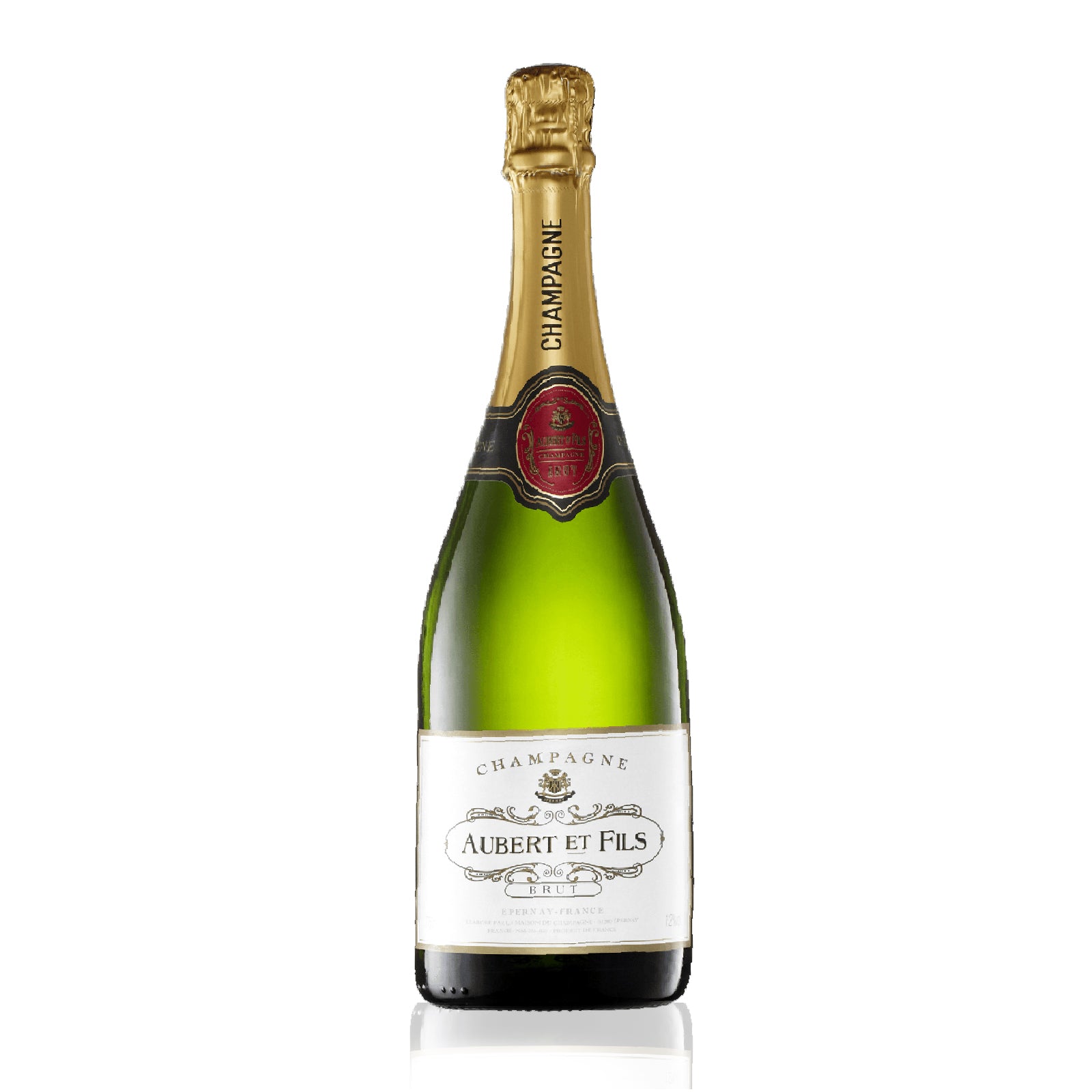 Bottle of Aubert & Fils Champagne Brut, 1500ml — classic French sparkling wine with a pale-golden hue and fine, persistent mousse, ideal for celebrations.