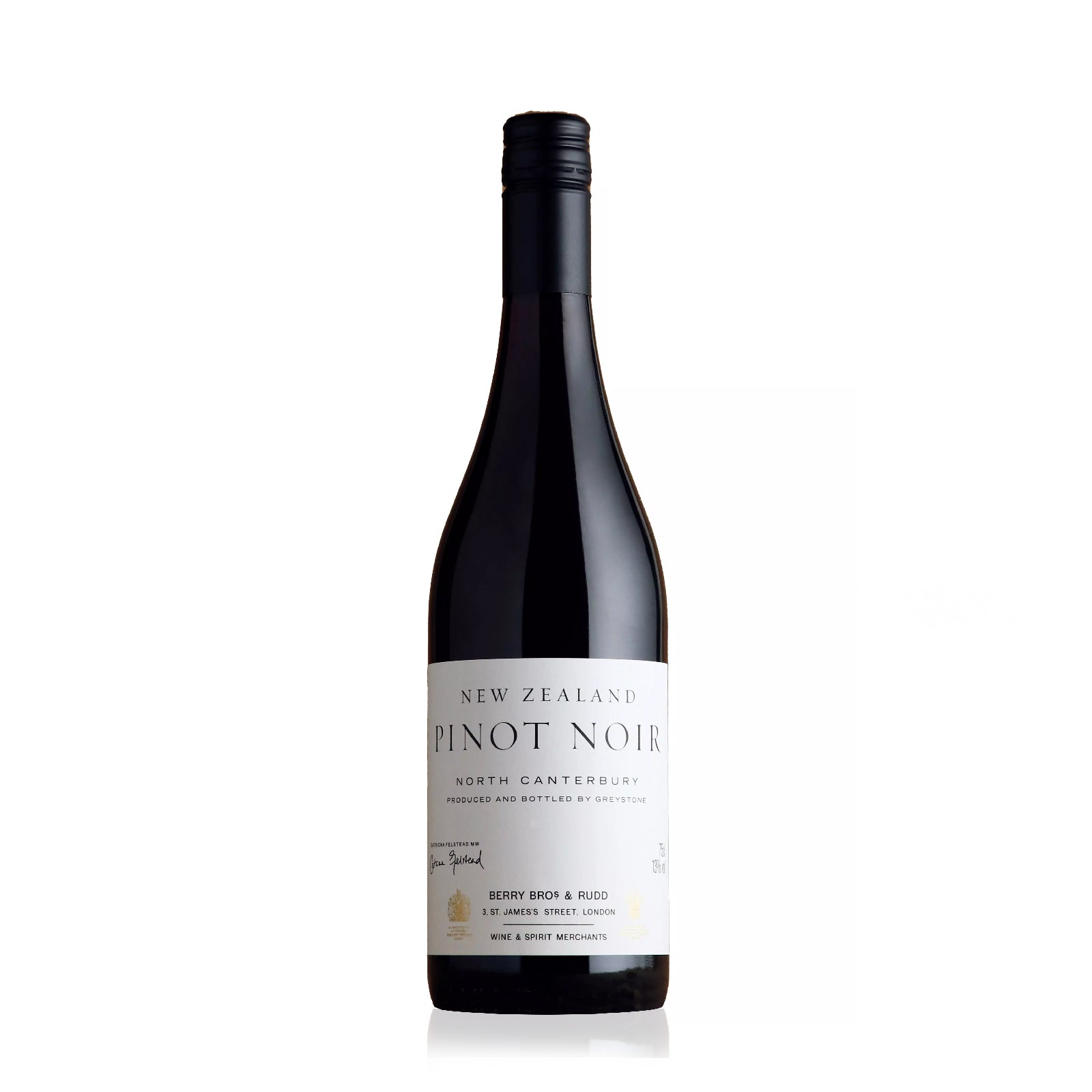 Bottle of Berry Bros. & Rudd New Zealand Pinot Noir by Greystone with vibrant red fruit and subtle spice notes.