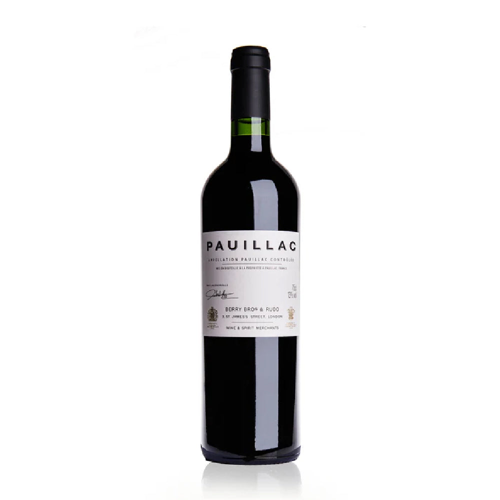 A bottle of Berry Bros & Rudd Pauillac red wine