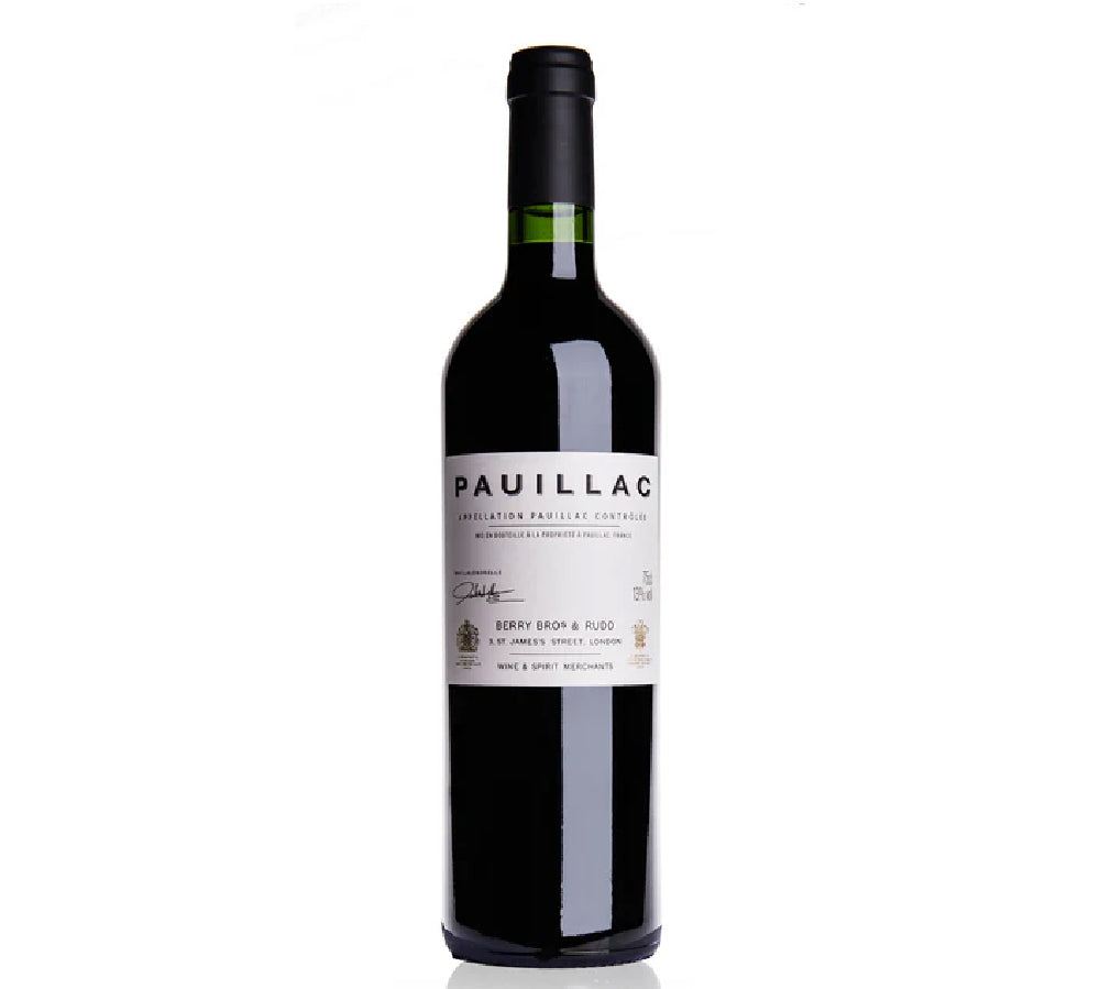 A bottle of Berry Bros & Rudd Pauillac red wine