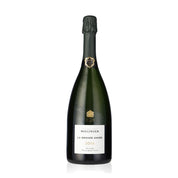A bottle of Bollinger Champagne Grande Annee 2014 with a label and cork visible.