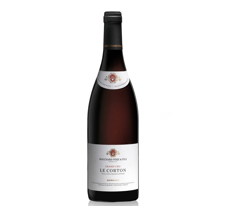 Bottle of Bouchard Pere & Fils Le Corton Grand Cru wine with a label showcasing the brand, wine name, and vintage year.