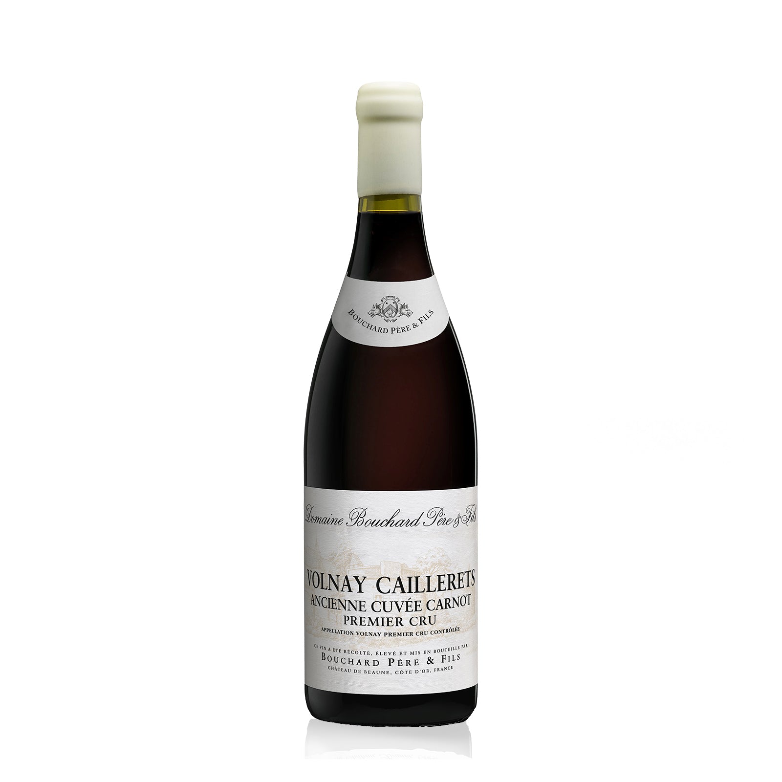 A bottle of Bouchard Pere & Fils Volnay-Les-Caillerets Ancienne Carnot Rouge Premier Cru red wine.