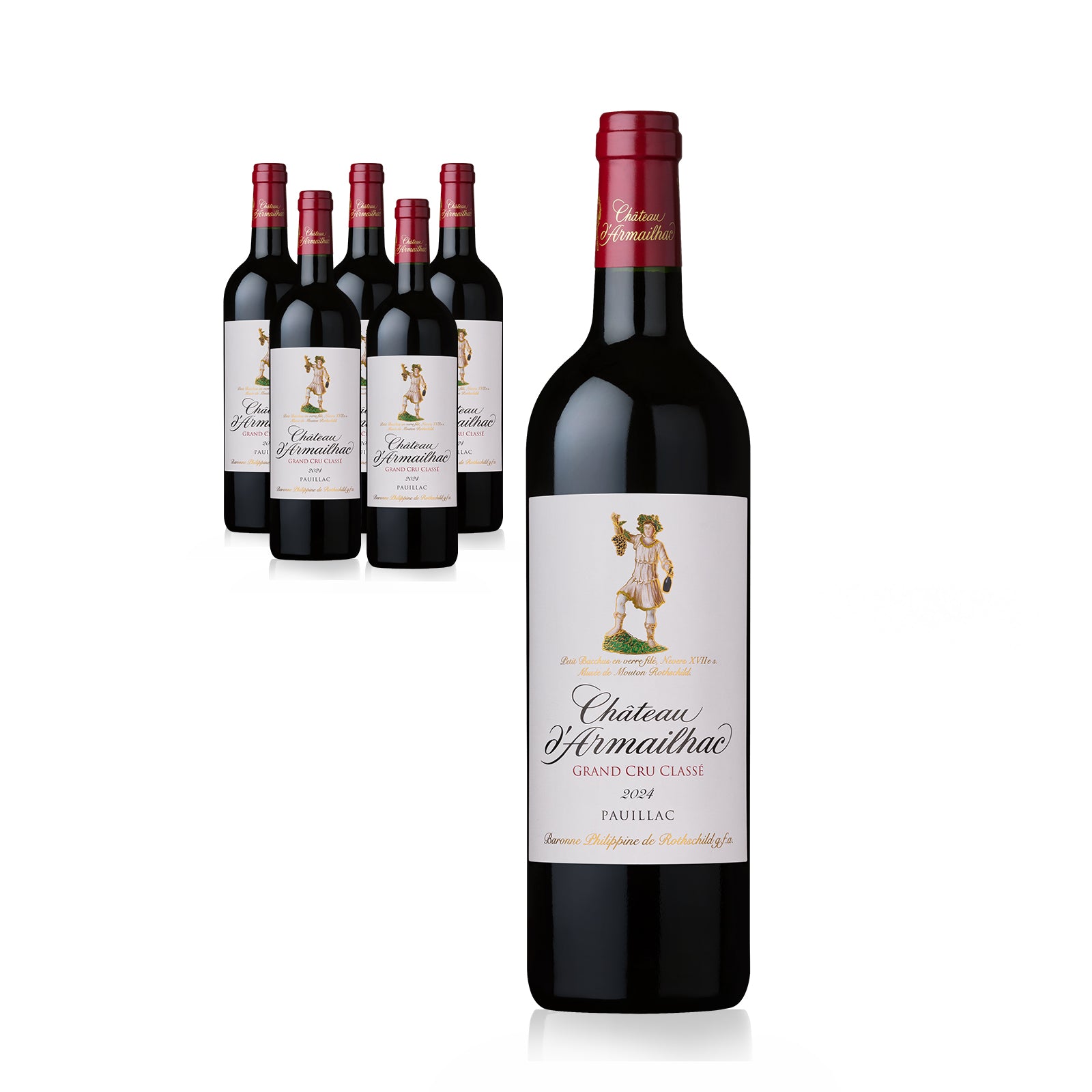 A case of 6 of Château d’Armailhac 2024 with blackcurrant, plum, and spice notes.