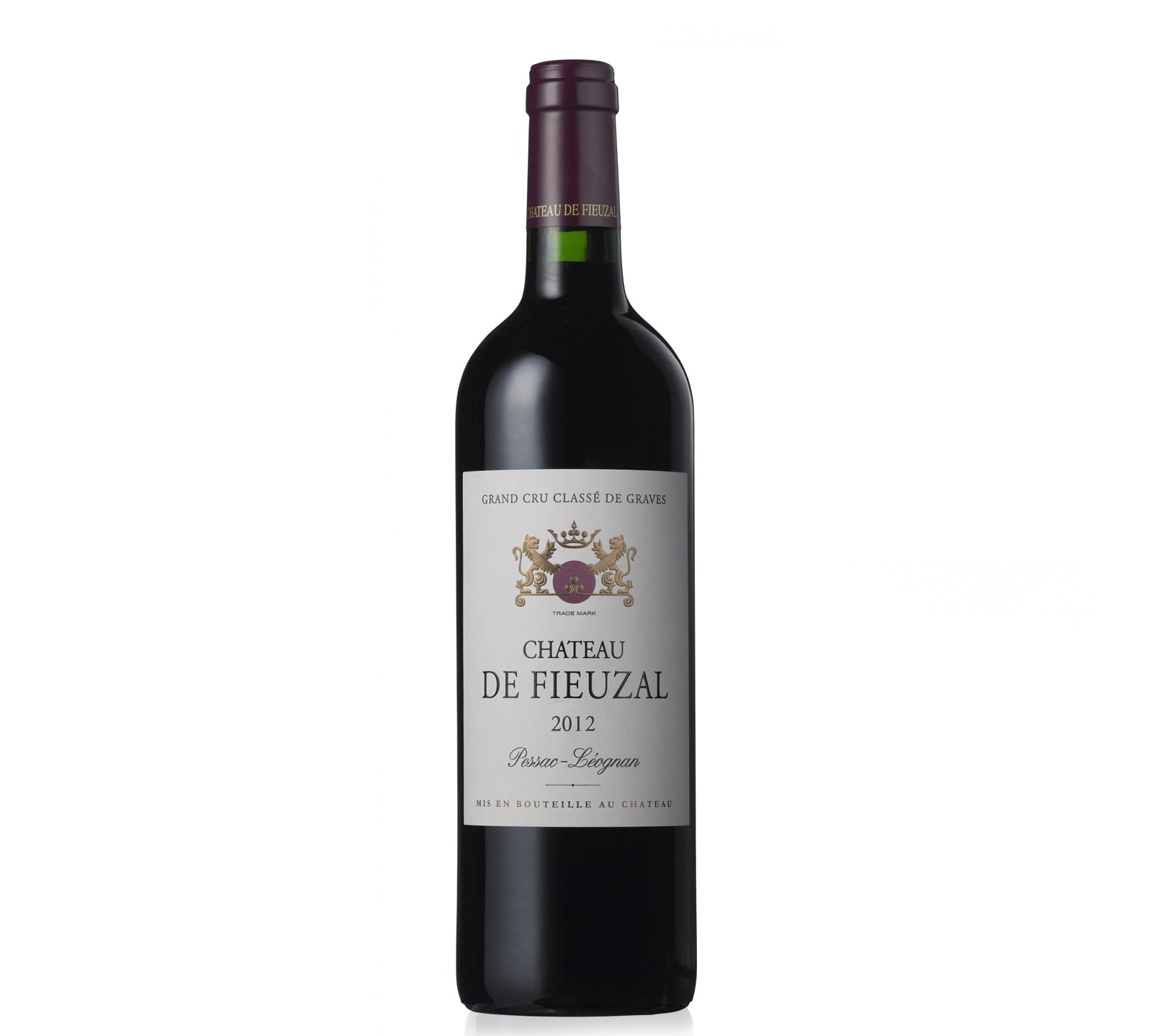 Bottle of Chateau De Fieuzal Pessac-Leognan 2012 red wine