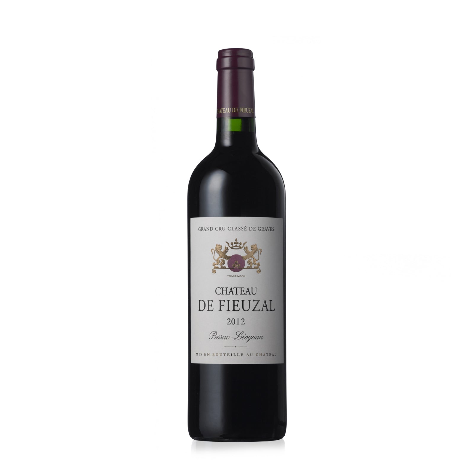 Bottle of Chateau De Fieuzal Pessac-Leognan 2012 red wine