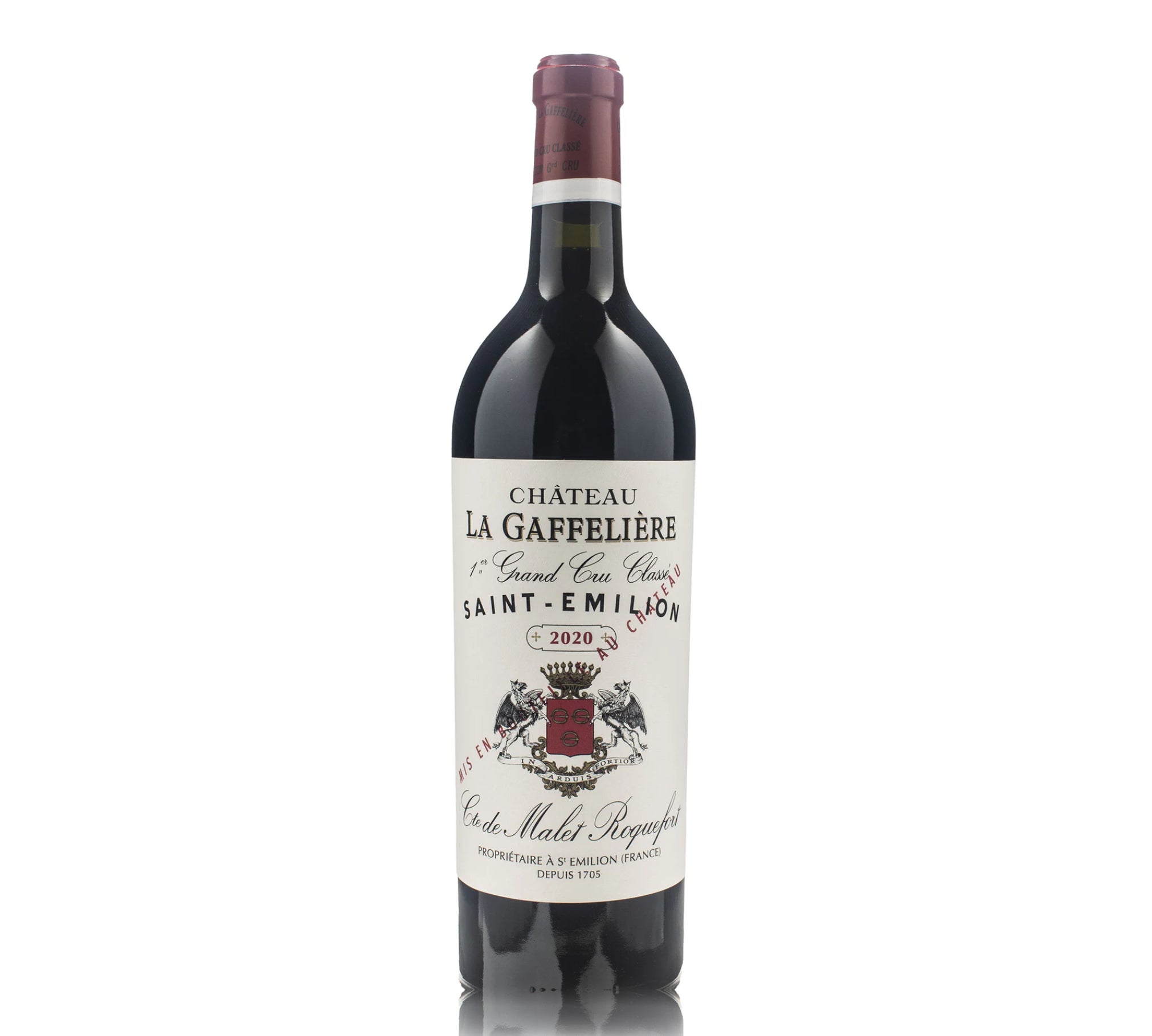 A bottle of Chateau La Gaffeliere Saint Emilion 2020 red wine