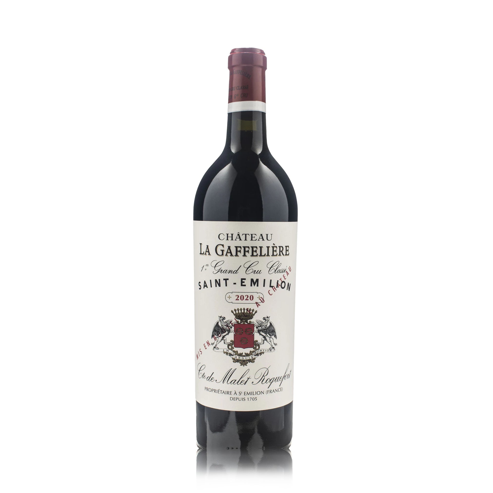 A bottle of Chateau La Gaffeliere Saint Emilion 2020 red wine