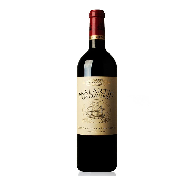 Bottle of Château Malartic-Lagravière Pessac-Léognan with red and black fruit, cedar, and earthy notes.