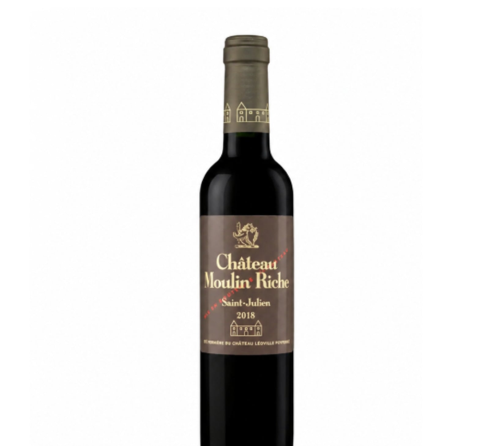 A half bottle of Château Moulins Riches Saint-Julien 2018 red wine