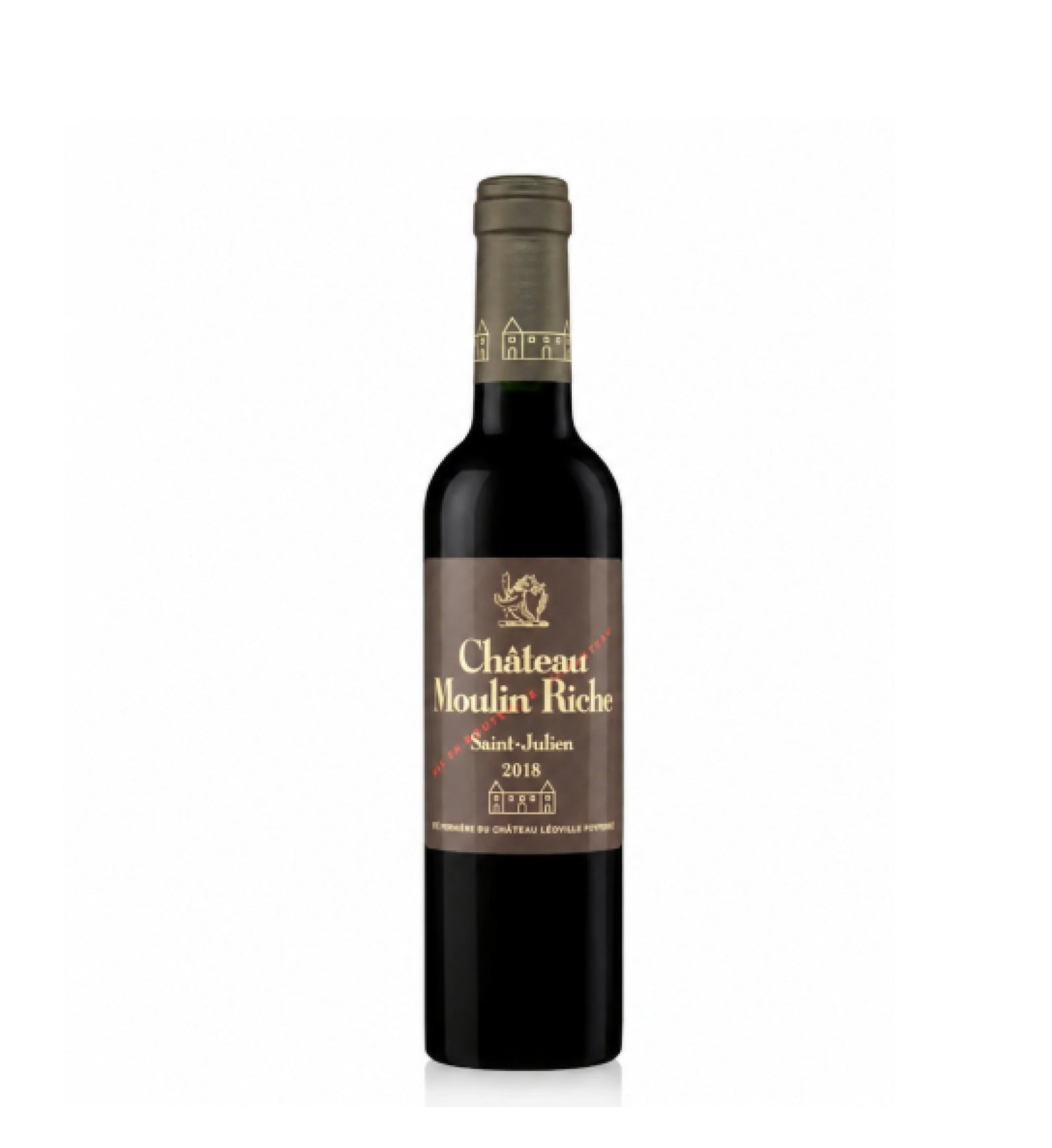 A half bottle of Château Moulins Riches Saint-Julien 2018 red wine