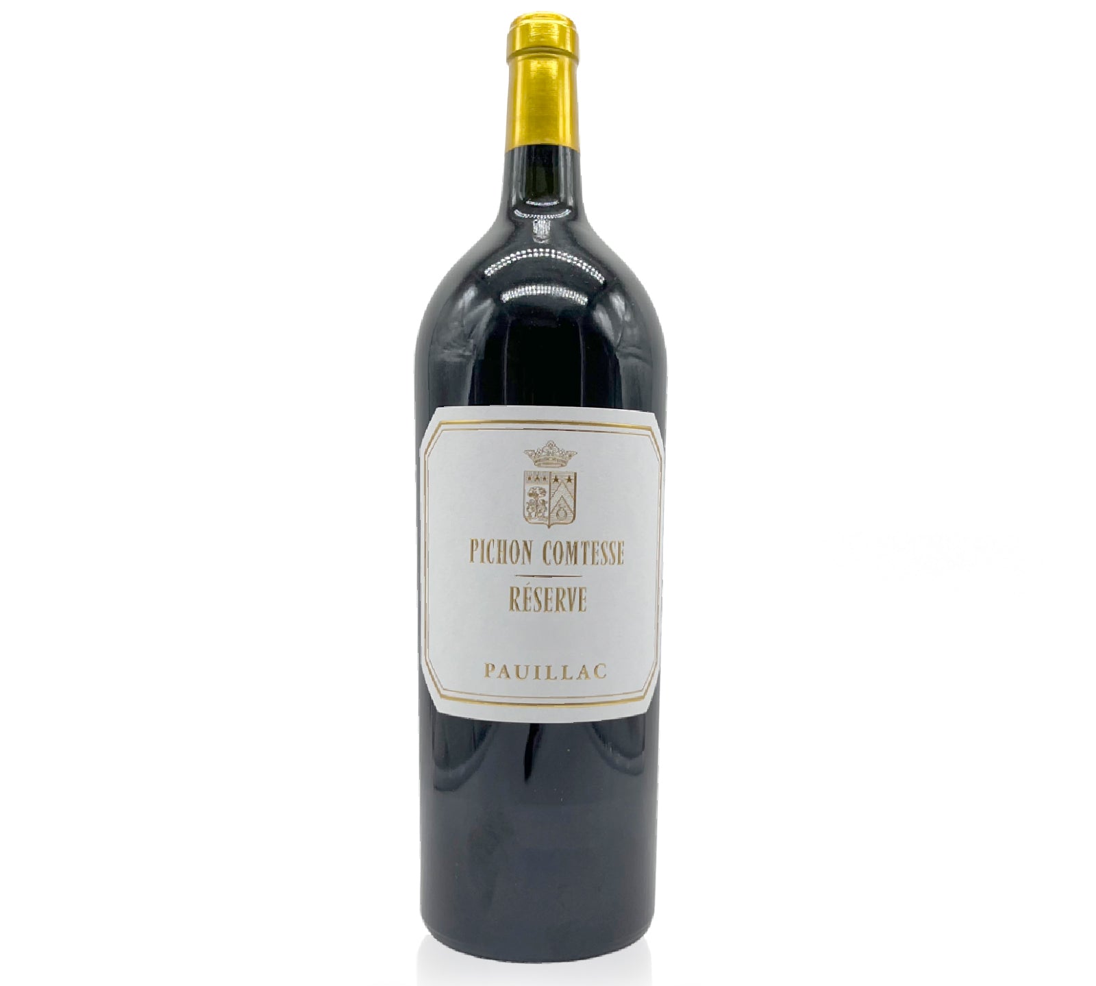 Bottle of Château Pichon Longueville Comtesse de Lalande Réserve 2018 1500ml with blackberry, cedar, pepper, and mint notes.