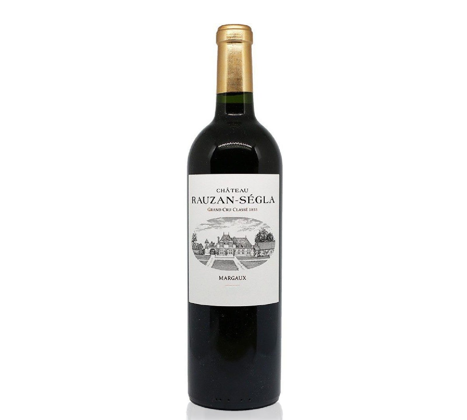 Bottle of Château Rauzan-Ségla wine on a white background