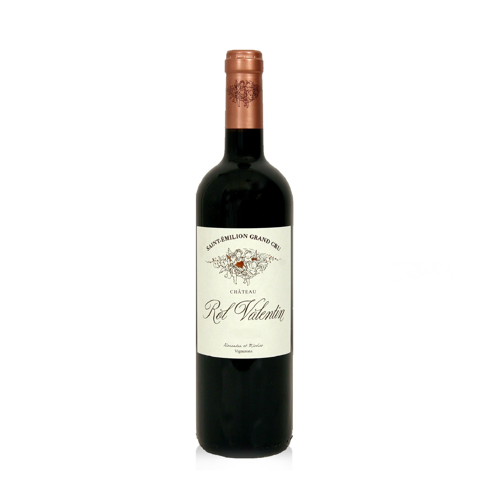 A bottle of Chateau Rol Valentin St Emilion Grand Cru red wine