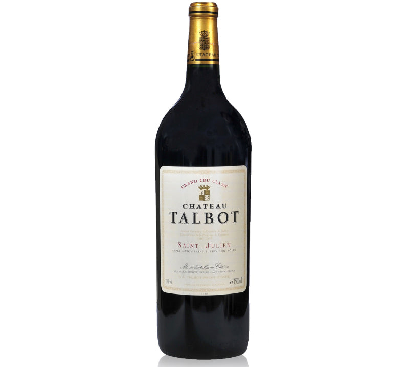 A bottle of Chateau Talbot St-Julien  red wine magnum.